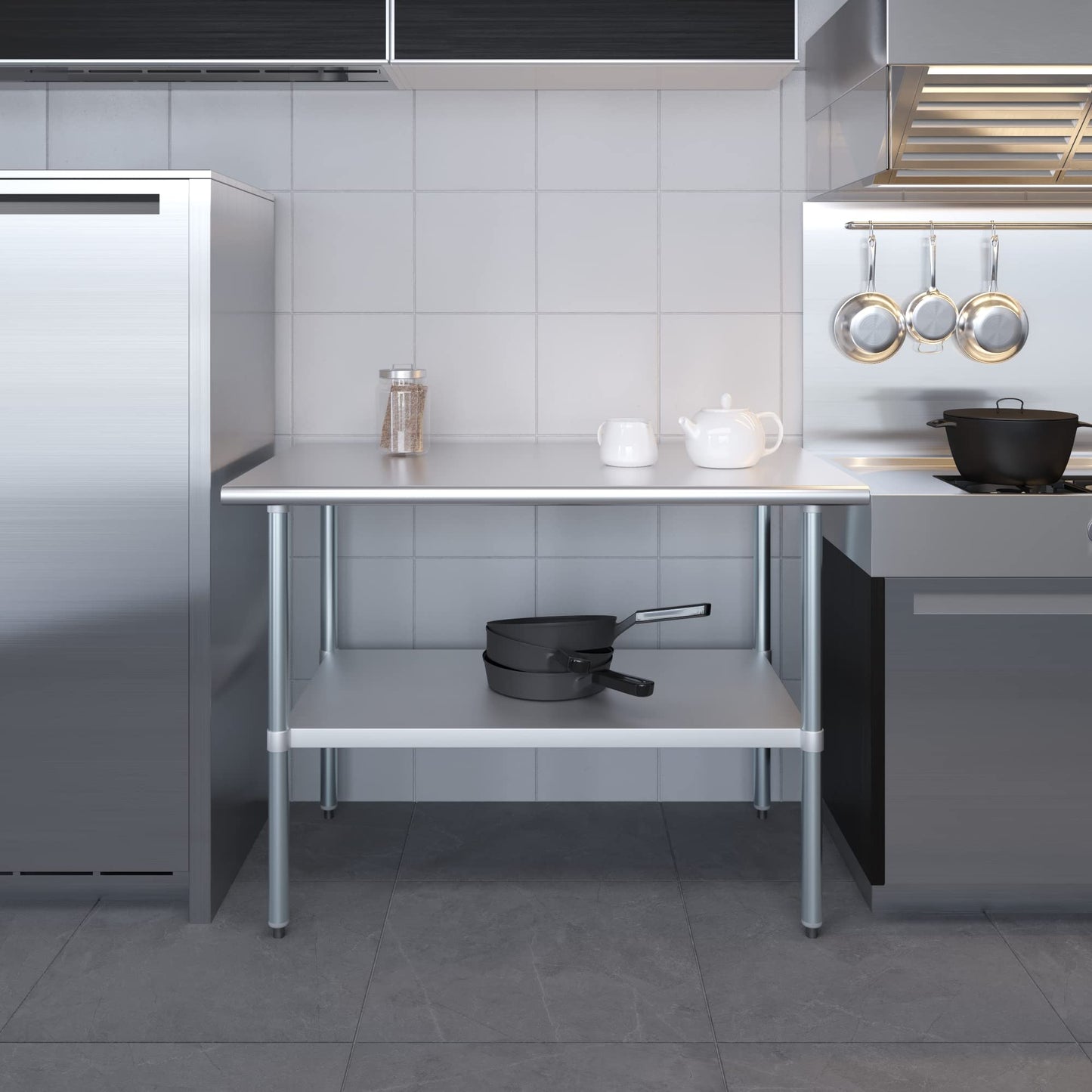 AmGood 30 in. x 48 in. Stainless Steel Work Table | Metal Kitchen Food Prep Table | NSF