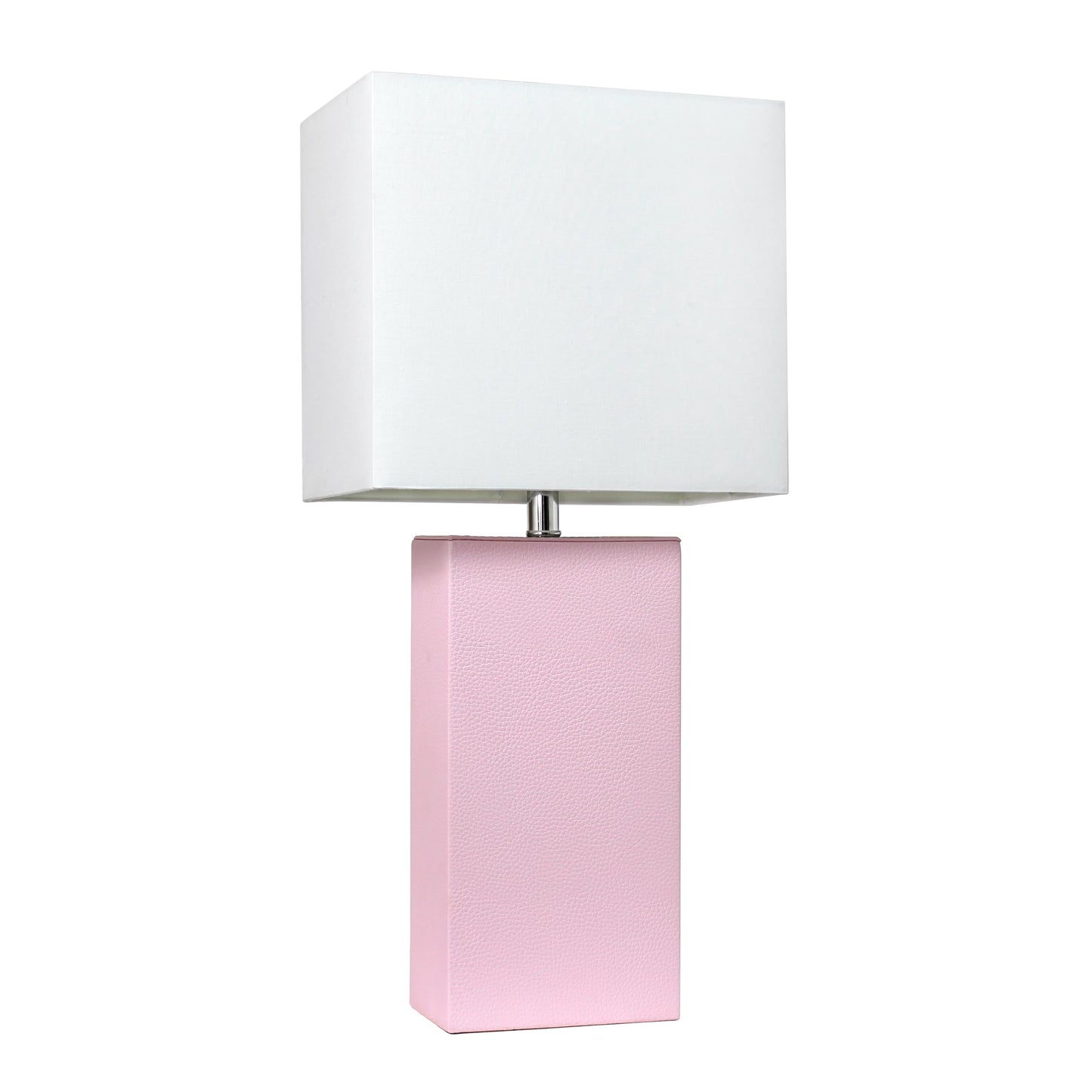 LALIA HOME Bedside Table Lamp, 21in Modern Design, Blush Pink Leather Base, White Fabric Shade, Model LHT-3008