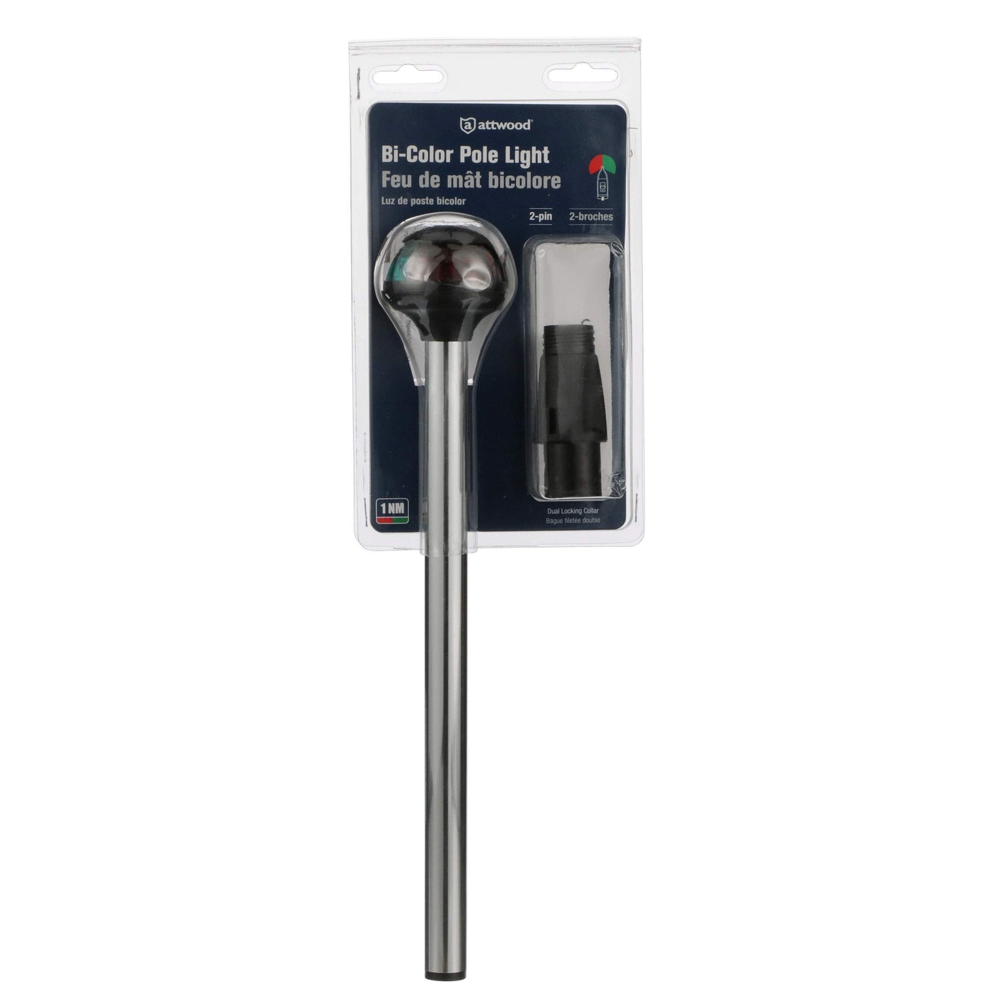 Attwood 5092-10-7 Pulsar Bi-Color 10-Inch Marine Boat Pole Light With 2-Pin Mounting Base Silver  One Size