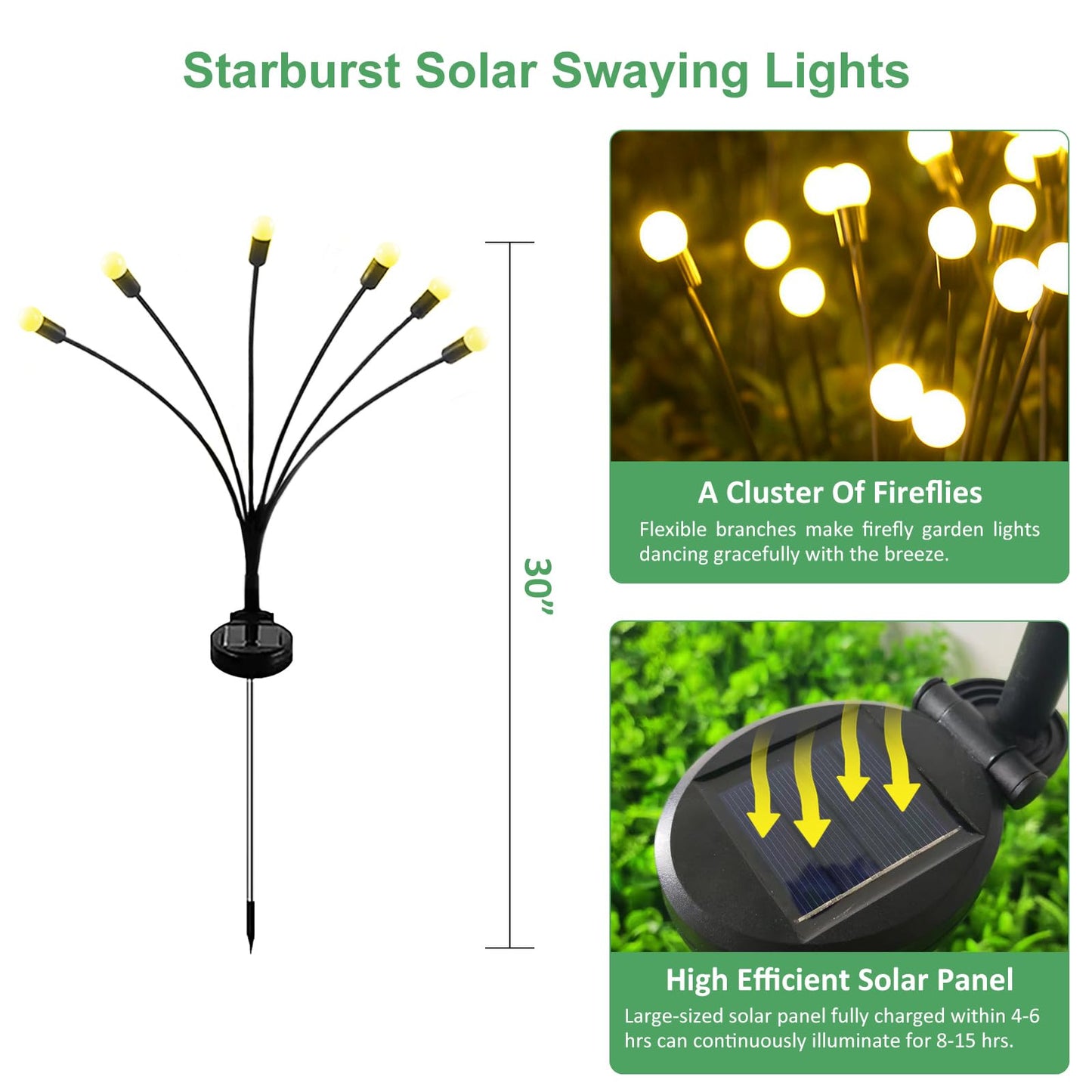 AAOVEFOX Solar Garden Lights, 2 Pack, Warm White, Waterproof, Swaying Firefly Lights for Outdoor Decorations