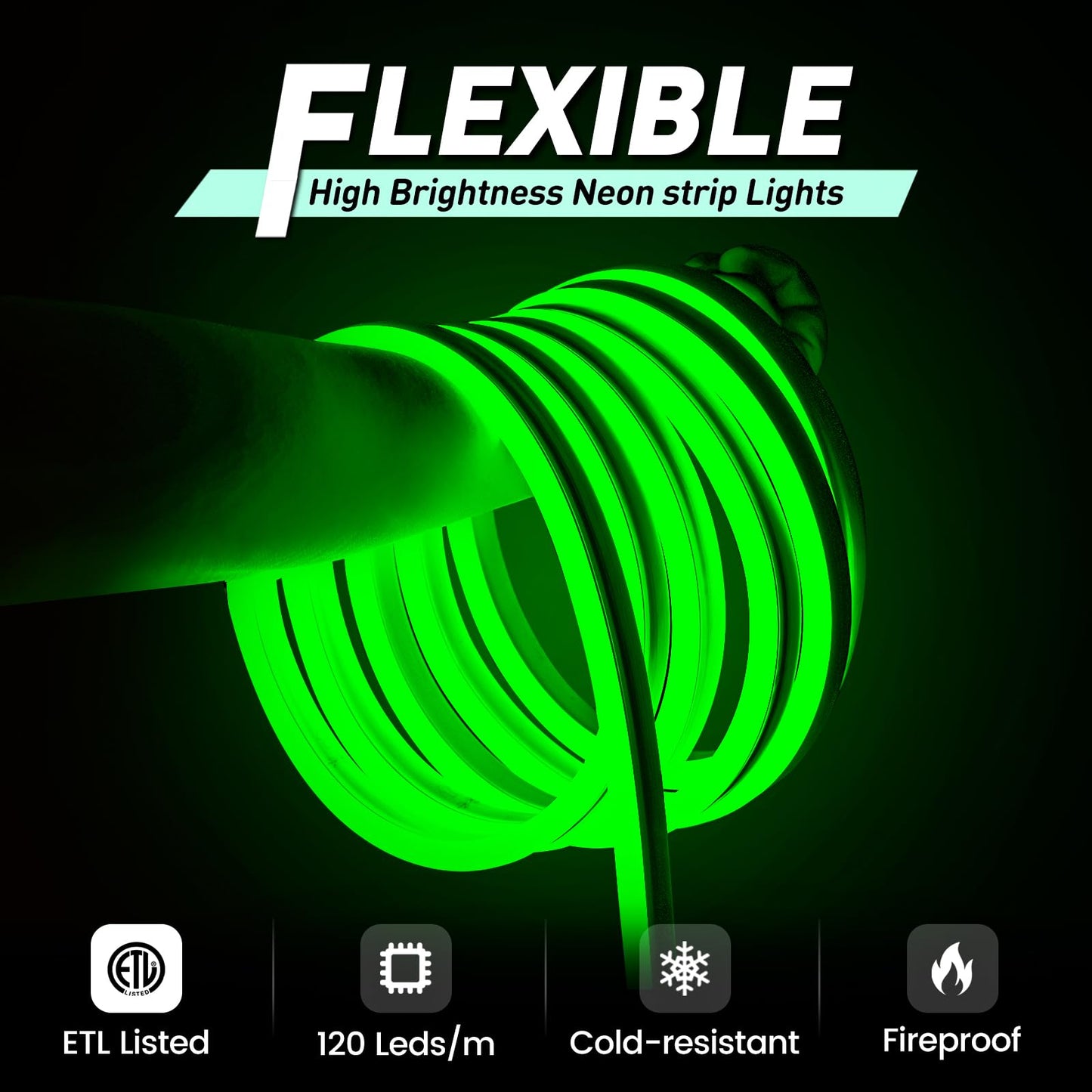 Gzbtech Flexible Led Neon Rope Lights 33Ft Ac 110-120V Waterproof Strip Light  120 Leds/M Cuttable Connectable Neon Lighting For Indoor Outdoor Home Decor/Commercial Building Use-Green 10M