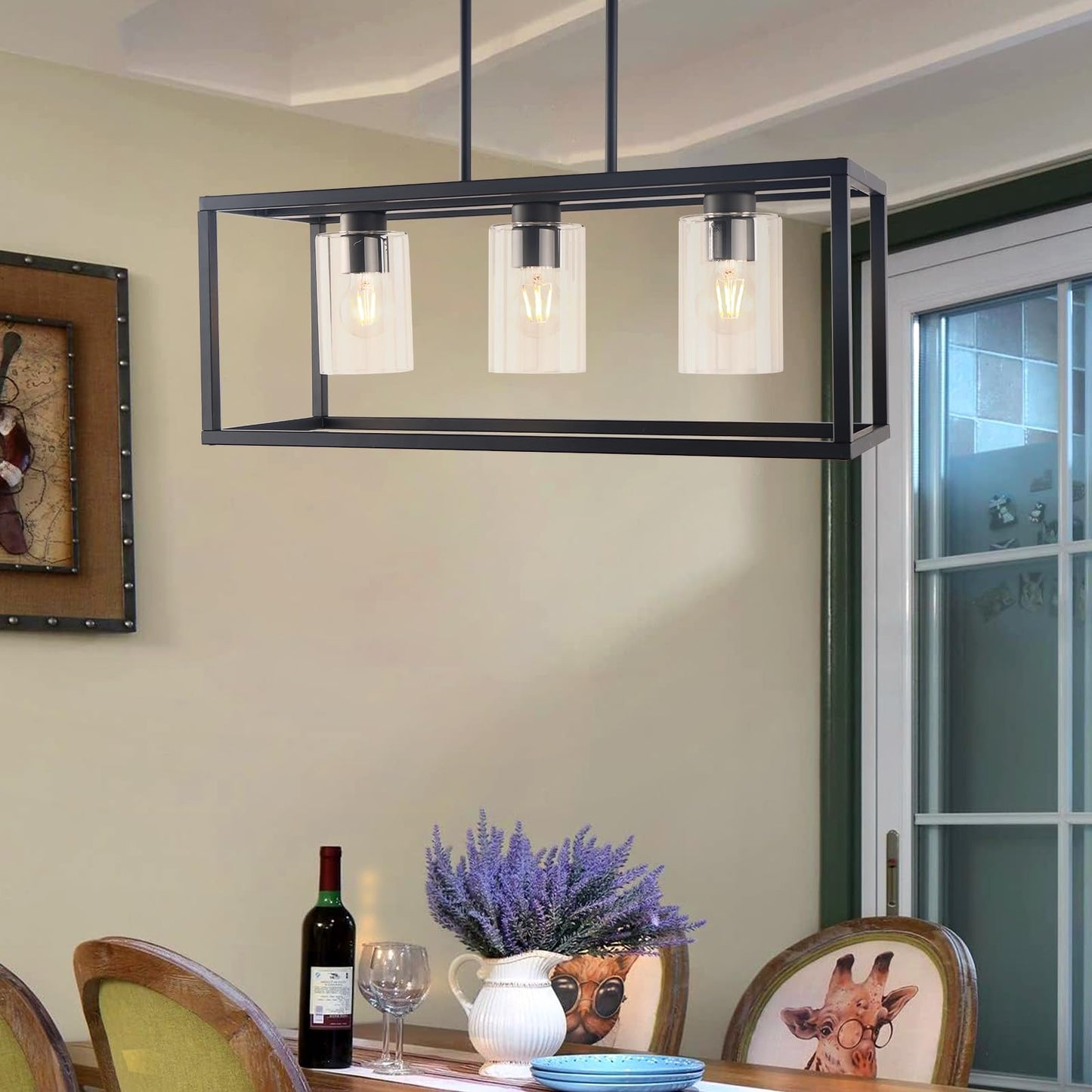 Kalium Chandeliers For Dining Room  3 Light Dining Room Light Fixture Modern Metal Industrial Kitchen Lighting Fixtures Ceiling Easy Installation Pendant Lights For Bar Restaurant-E26 Socket  Black