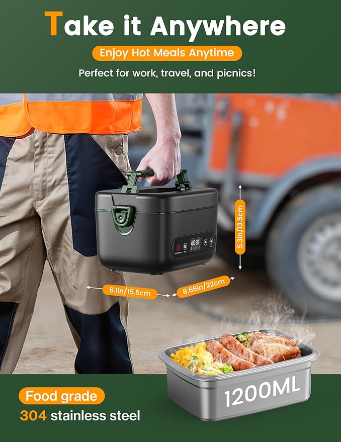 Cordless Electric Lunch Box, 1.2L Battery Powered Heated Lunch Box – 100W, 24000mAh Rechargeable Portable Self-Heating Food Warmer with 5-Sided Automatic Heating for Outdoors, Truck, Office, BPA-Free