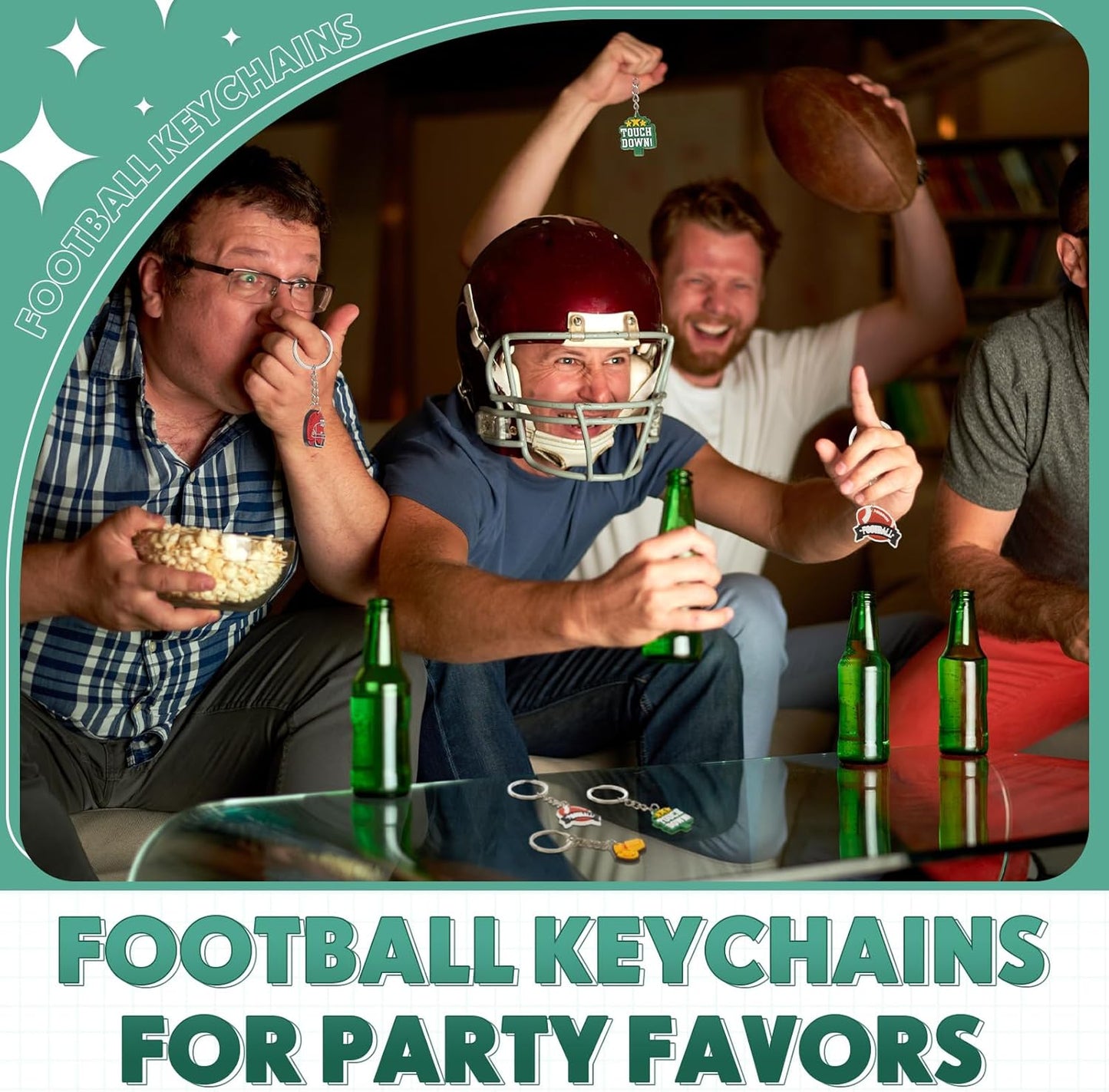 Batiyeer 36 Pack Football Keychains Bulk Party Favors Sports Ball Key Chains Funny Keyring Gifts for Birthday Supplies