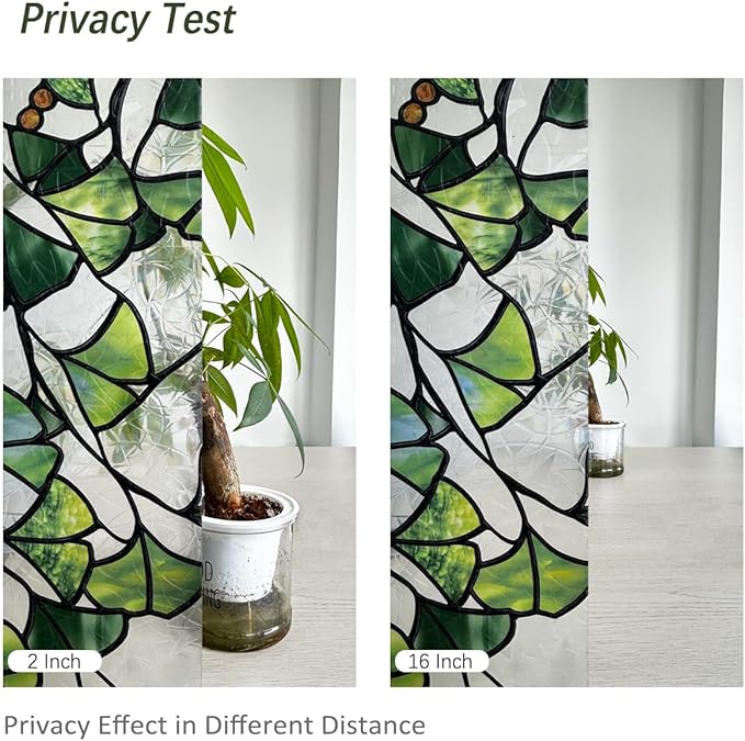 Rainbow Window Privacy Film Stained Glass Handmade Design for Bathroom, Ginkgo Leaves, 118.11'' x 16.92''