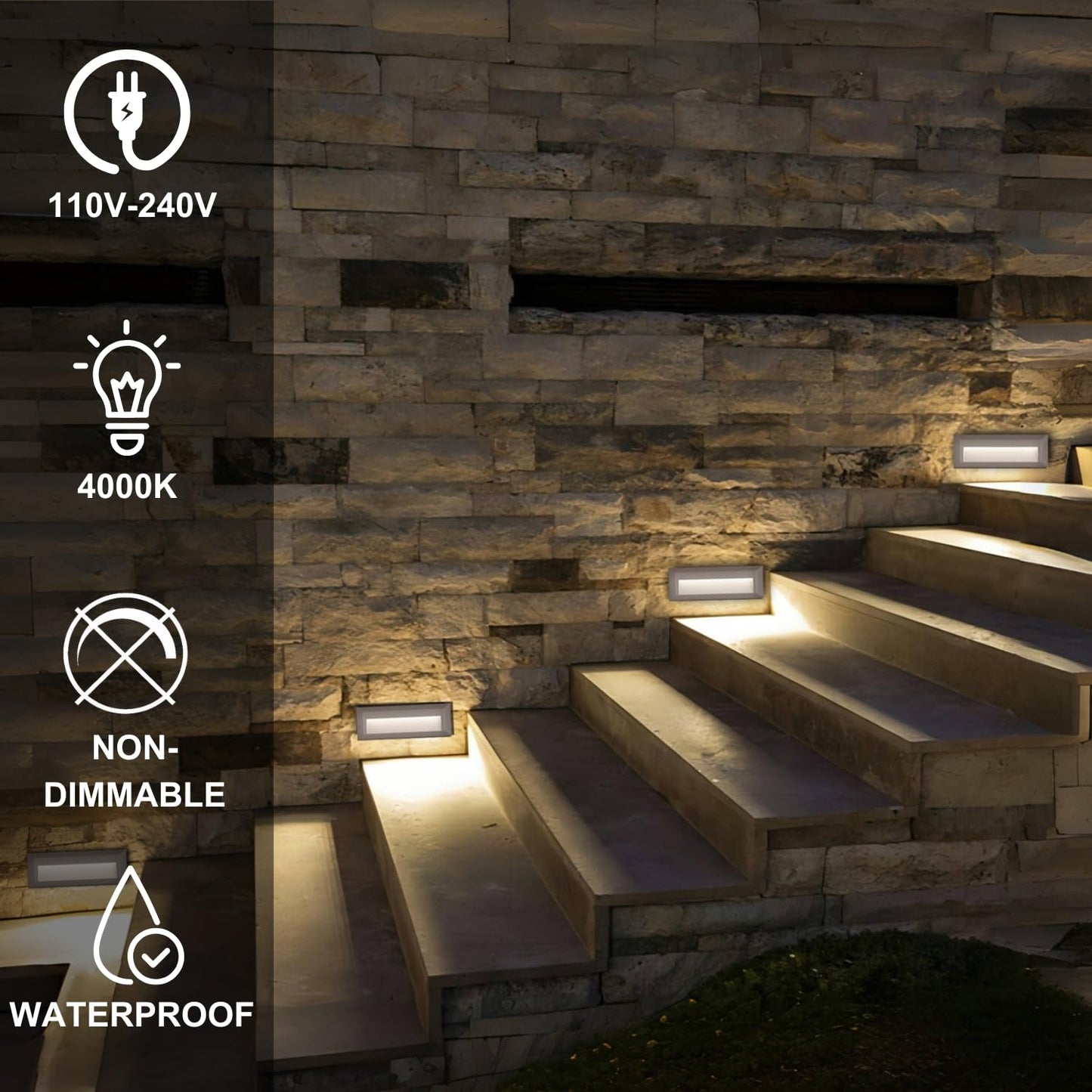 Zonk Led Outdoor Indoor Stair Lights  Line Voltage 110-240V 2W Landscape Pathway Step Light  9Inch Non-Dimmable 4000K Ip65 Waterproof Stairway Lighting  Deck Lights  Retaining Wall Lights  3 Pack