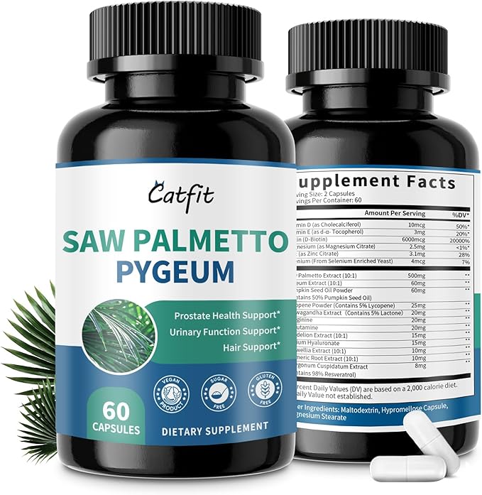 Saw Palmetto for Men 500mg - Prostate Support, Urinary & Hair Health Supplement with Pumpkin Seed Oil, Pygeum - Herbal Complex for Men's Wellness, Vegan Formula, 60 Capsules