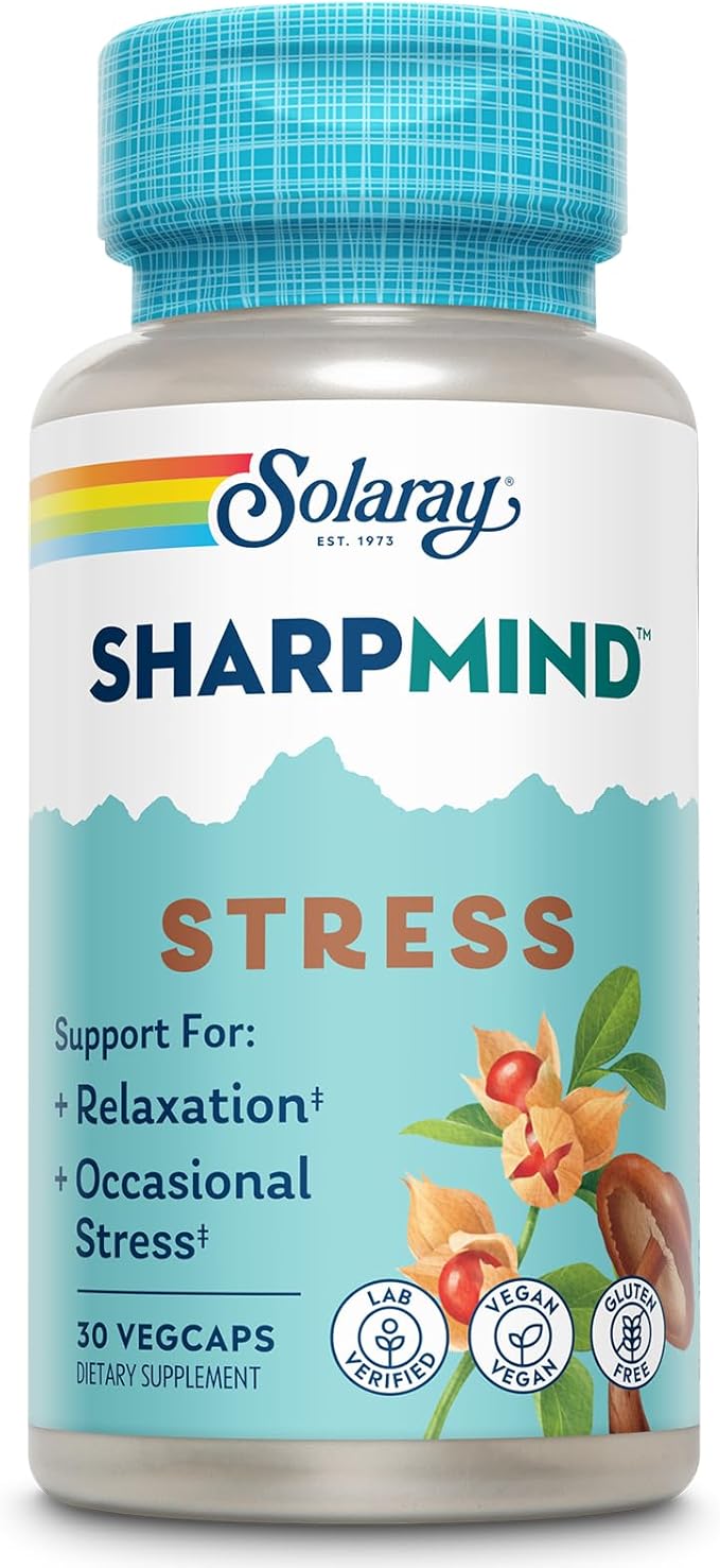 SOLARAY SharpMind Stress, Nootropic Mood Support Supplement for Relaxation and Occasional Stress Relief Support, Adaptogen...