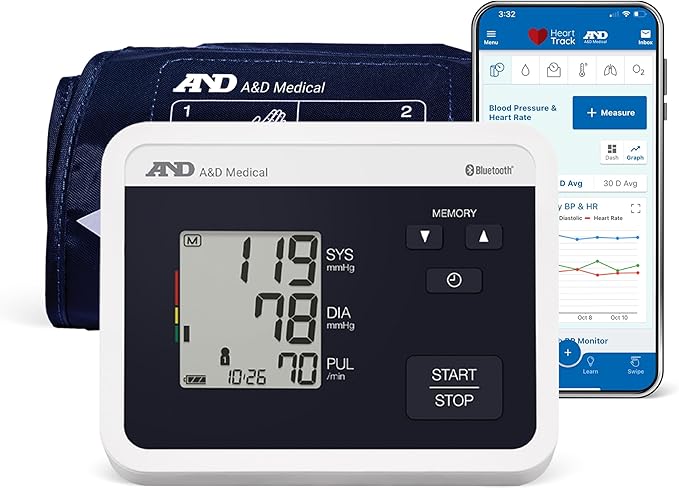 A&D Medical Multi-User Bluetooth Blood Pressure Monitor for Home Use - UA-770BLE - Wide Range Cuff (8.6-16.5" / 22-42cm), ...