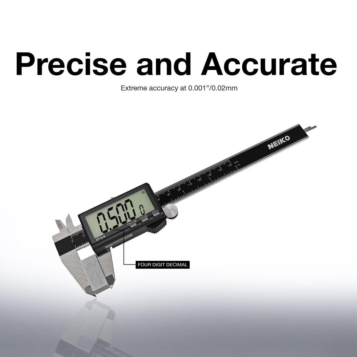 NEIKO 01401A 6-Inch Electronic Digital Caliper, Stainless Steel, Extra Large LCD Screen, Measurement Conversions for Inches, Millimeters, and Fractions