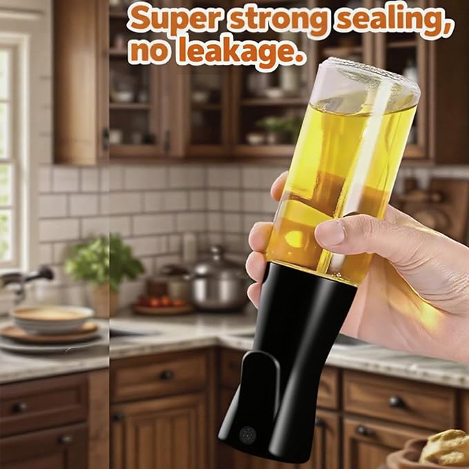 Olive Oil Sprayer for Cooking, 220ml Glass Oil Dispenser for Kitchen Gadgets, Food Grade Premium Spray Bottle, Continuous Spray with Portion Control, for Salad, Frying, BBQ (Black Cap)
