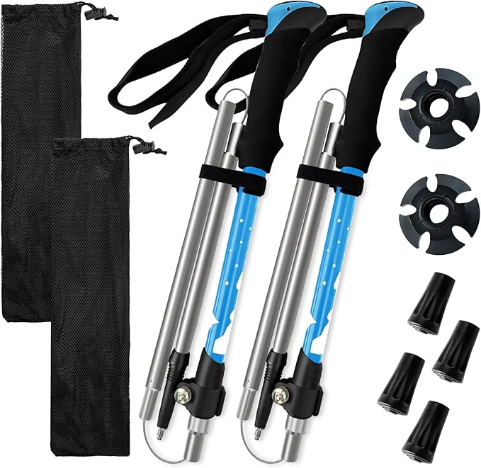 Collapsible Trekking Poles for Hiking - Lightweight Foldable Hiking Poles, 2 Pack Adjustable Aluminum Walking Sticks with ...