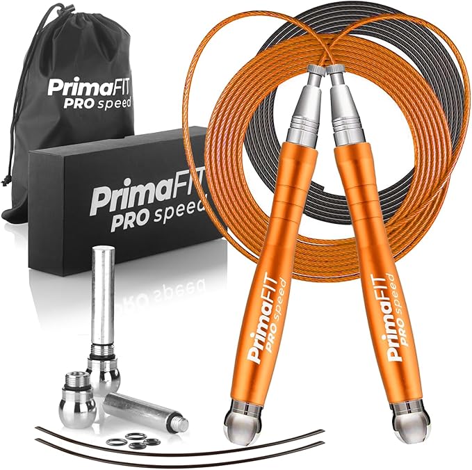 PrimaFIT Jump Rope Pro Speed Skipping Rope Adjustable Adult Jumping Rope Weighted Aluminium Handles for Double Dutch Boxin...
