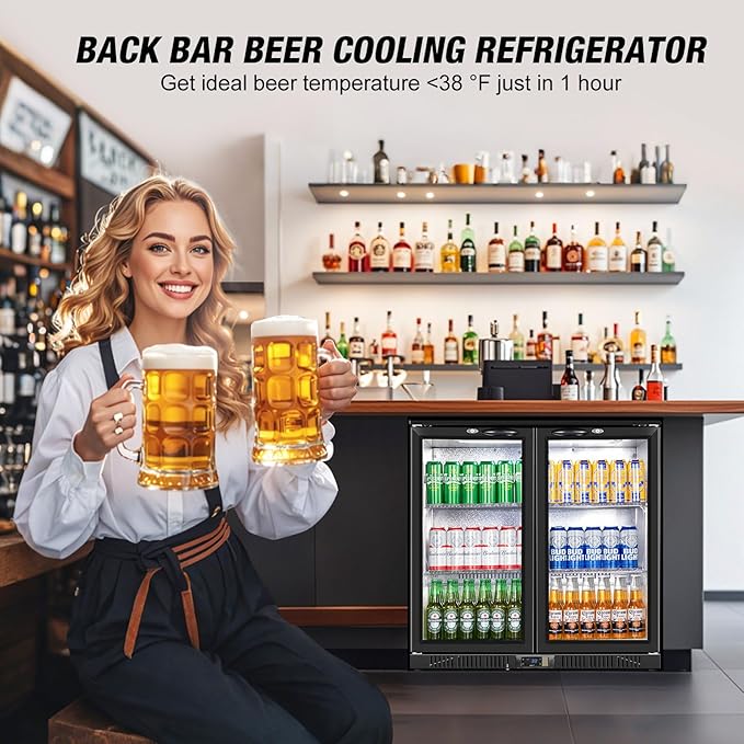 Beverage Refrigerator Drink Fridge, Back Bar Beer Fridge With 2 Glass Door, 35.5 In Height Beverage Cooler, Under Counter Refrigerator, Drink Cooler Undercounter Refrigerators, Outdoor Fridge