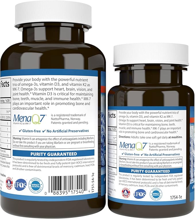 Carlson - Elite Omega-3 Plus D & K, 700 mg Omega-3s + D3 & K2, Function, Bone Health & Immune Support, Lemon, 60+30 Softgel