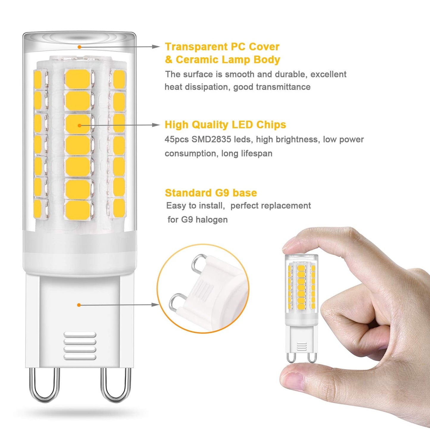 YUIIP G9 LED Light Bulb 4W, 400LM, 4000K Natural White, Ceramic, 6 Count