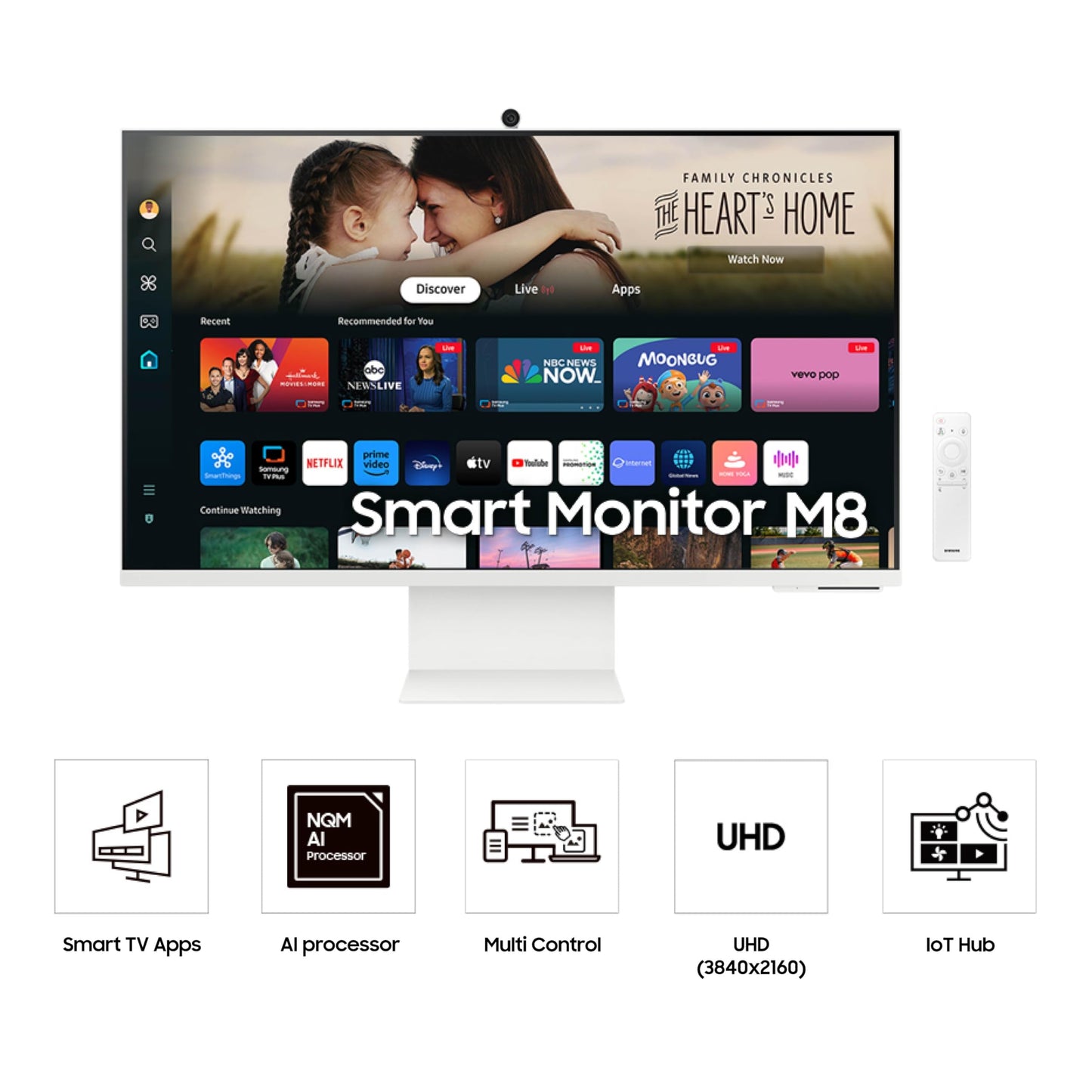 Samsung 32-Inch M8 (M80D) Series 4K Uhd Smart Monitor With Streaming Tv, Speakers, Hdr10+, Ai Upscaling, Usb-C, Ergonomic Stand,
