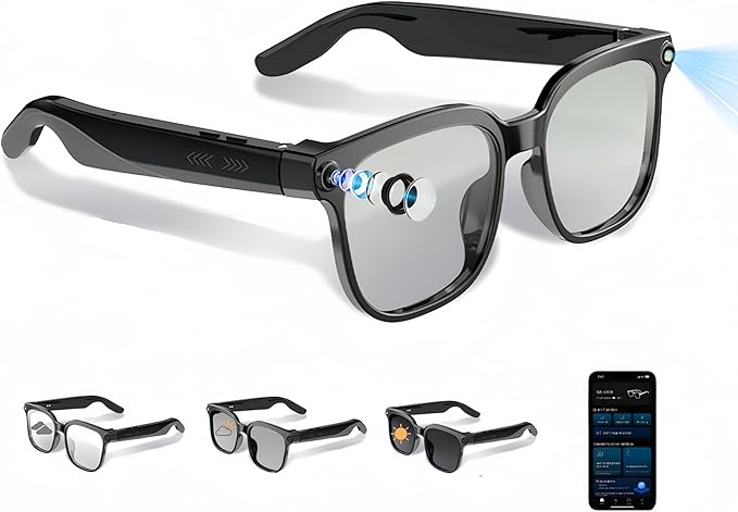 AI Smart Glasses With Camera and Audio, 4K HD Video Recording Glasses, 8MP Camera Glasses for Men Women, AI Voice, Real-Ti...