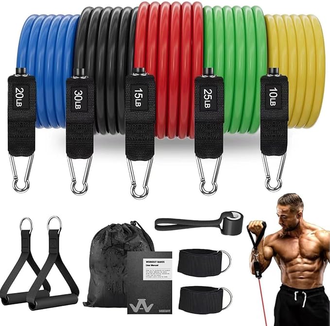 WHATAFIT Resistance Bands Set with Handles - Exercise Bands Home Gym Strength Training Equipment, Includes Door Anchor & A...