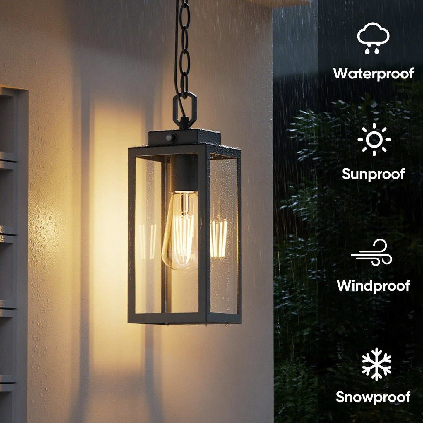 Aoceley Dusk To Dawn Outdoor Pendant Light  Modern 1-Light Outdoor Hanging Lantern  Matte Black Aluminum With Clear Glass  Exterior Pendant Lighting Fixture For Porch