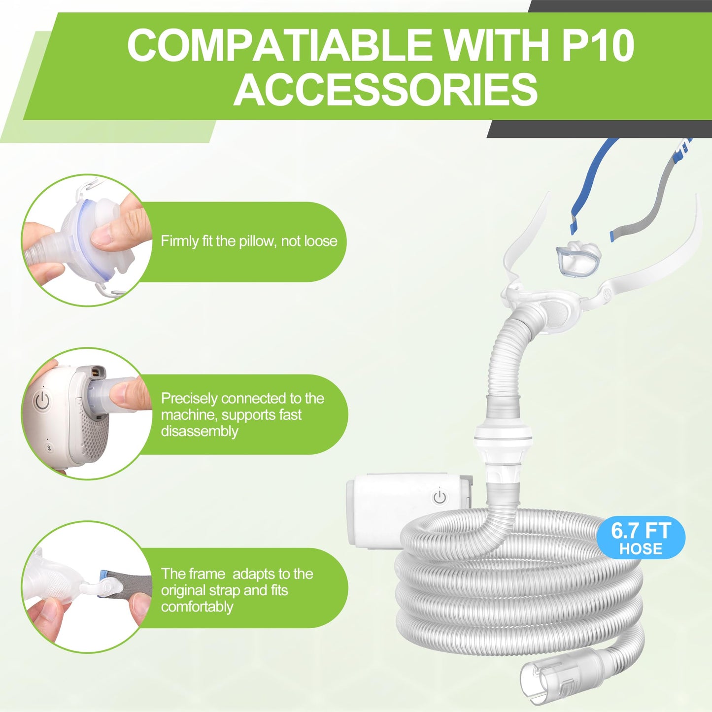 Replacement Frame Hose Set Compatible with P10 Nasal Cushion to Airmini, CPAP Connector Tubing for Airmini Included, MEDICOLOR Supplies