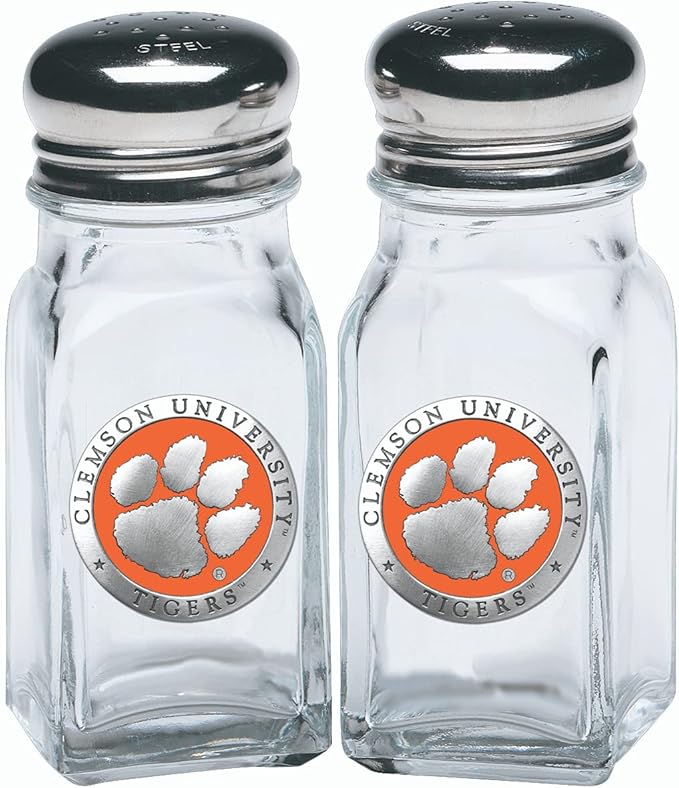 Heritage Pewter Clemson Salt and Pepper Shaker Set of 2 Bottles | Expertly Crafted Pewter Glass