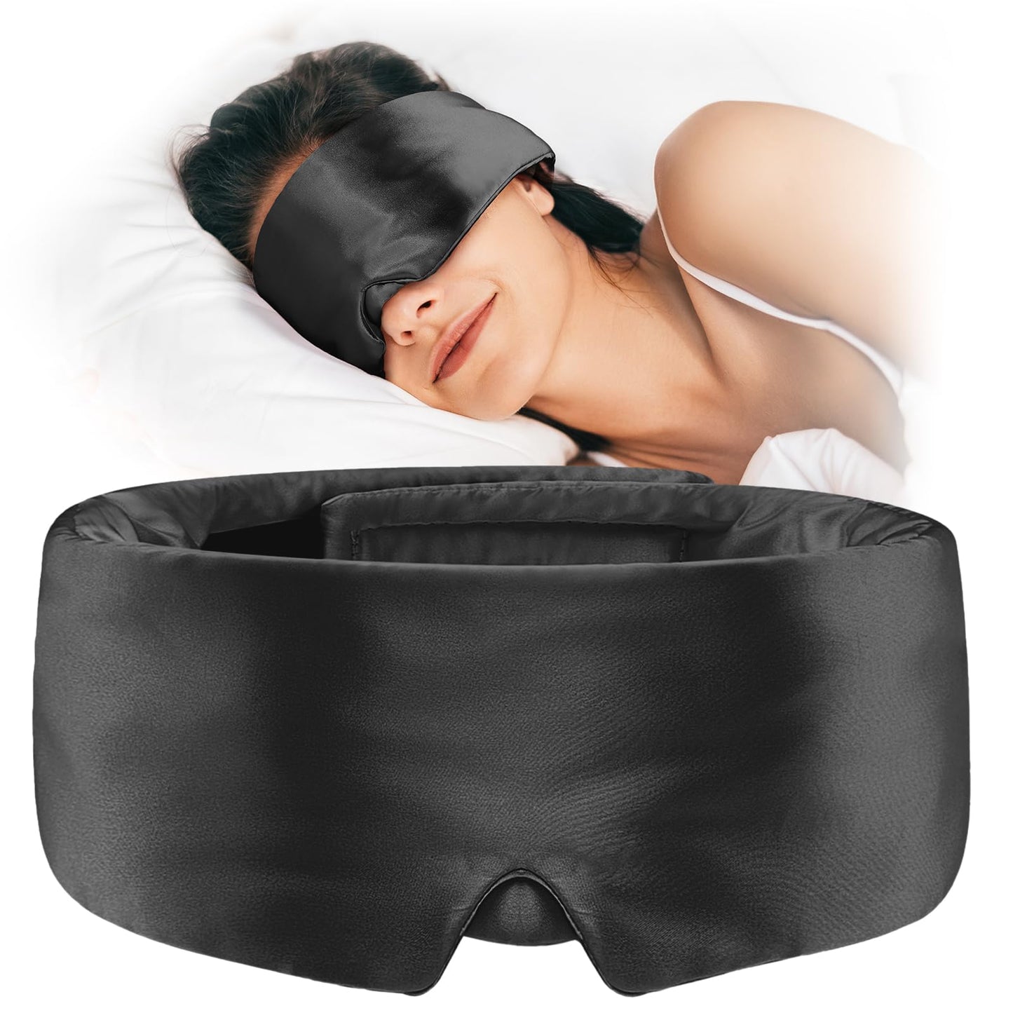 Umisleep Soft Sleep Mask, Blackout Eye Mask for Side Sleepers, Comfortable Sleep Mask for Women Men, Satin Eye Masks for Sleep with Wide Band, Sleeping Mask, Blindfold, Black