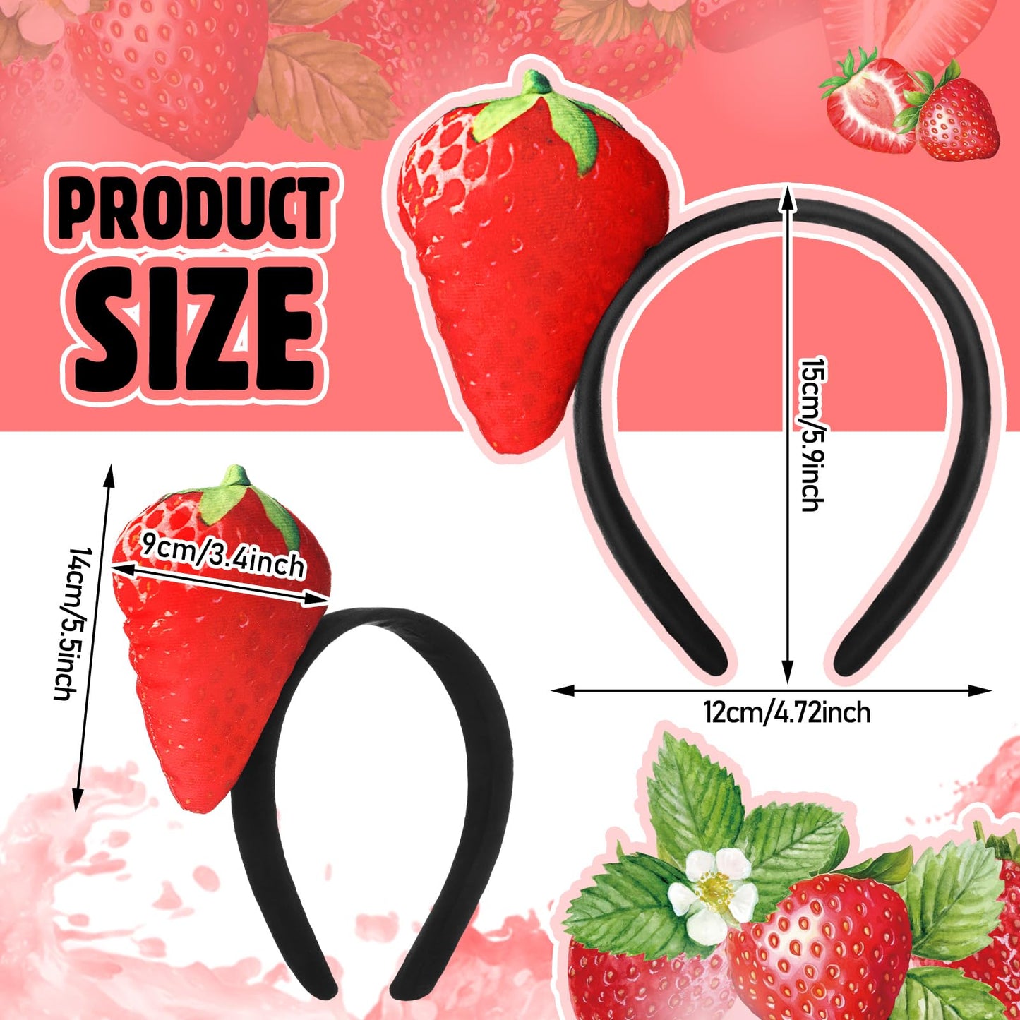 Knitgrip 2 Pcs Funny Headbands Pickle Banana Hot Dog Strawberry Chili Pepper Style Halloween Costume Accessories(Strawberry)
