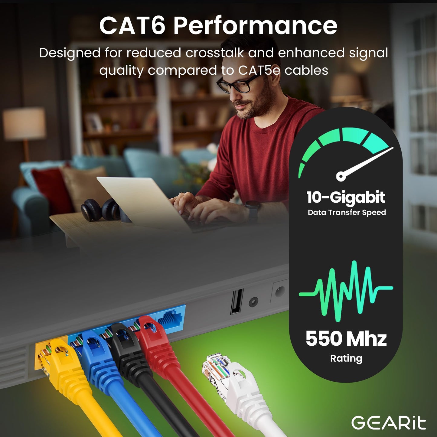 Gearit 50-Pack Cat6 Patch Cable 0.5 Foot / 6 Inches Cat 6 Ethernet Cable Snagless Flexible Soft Tab - Preimum Series - Blue