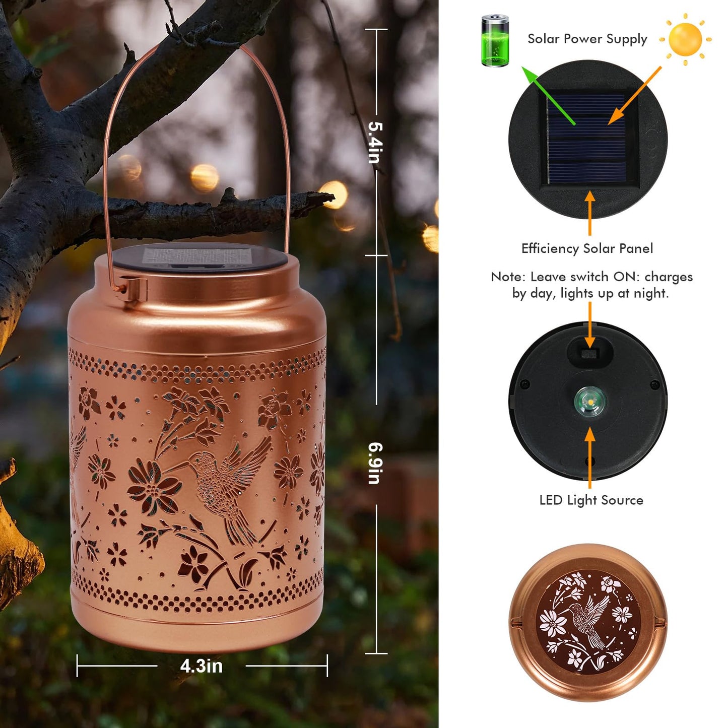 Solar Lanterns Outdoor Garden Decor- Hummingbird Solar Lights Waterproof Decorative Gifts For Women Mom Grandma Hanging Hummingbird Lights Gardening Gift For Outside For Yard  Patio  Backyard  Farm