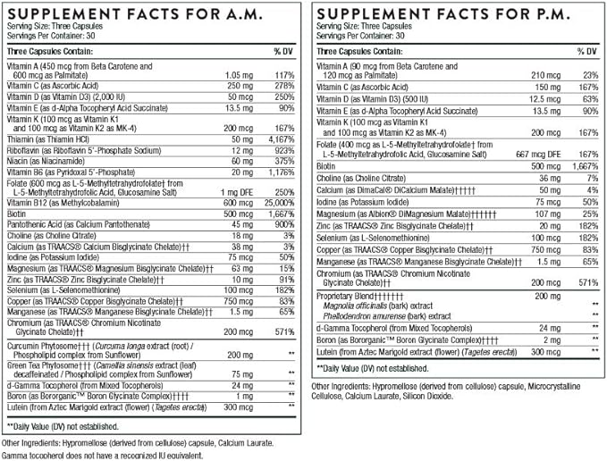 THORNE Multi-Vitamin Elite - Daily Nutritional Supplement - AM Formula Supports Cellular Energy Production and PM Formula Supports Restful Sleep* - Gluten-Free, Dairy-Free - 180 Capsules - 30 Servings