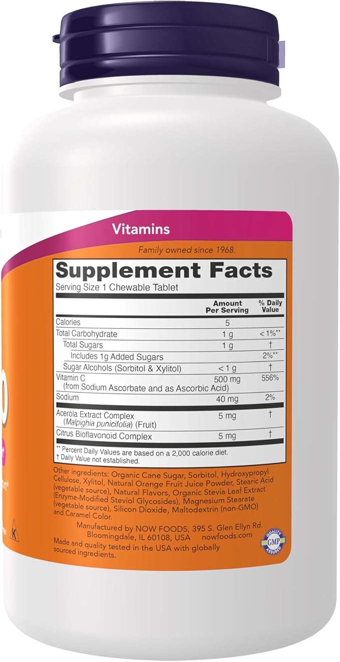 NOW Foods Supplements, Vitamin C-500, Antioxidant Protection*, Orange Juice Flavor, 100 Chewable Lozenges