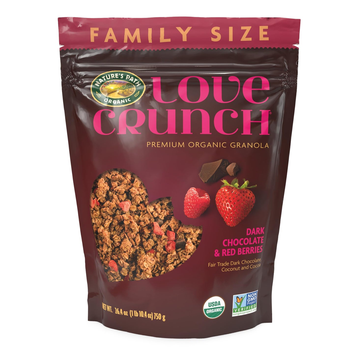 Love Crunch Organic Dark Chocolate & Red Berries Granola, 26.4 oz (Pack of 1), Non-GMO, Fair Trade, by Nature s Path