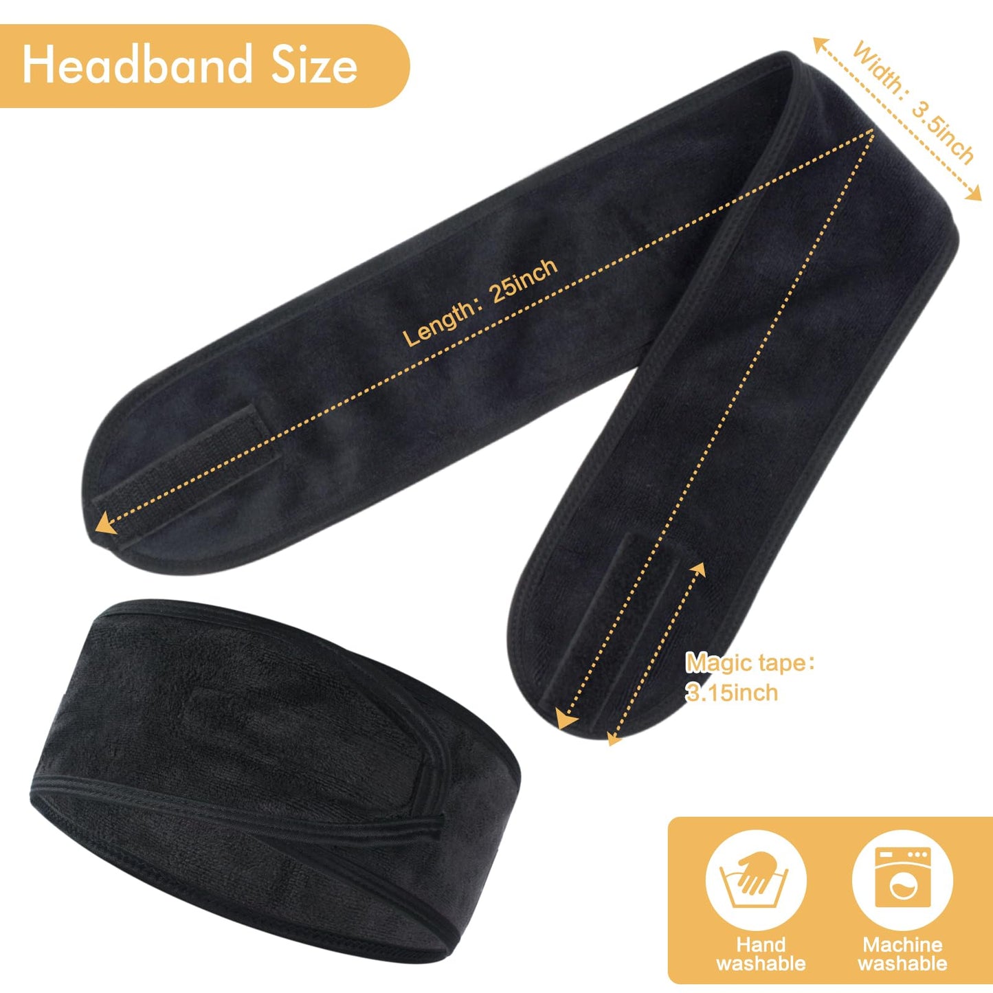 SINLAND Headband for Women Ultra Soft Adjustable Makeup Hair Band with Magic Tape, Stretch Head Wrap for Bath, Shower, Facial Ma
