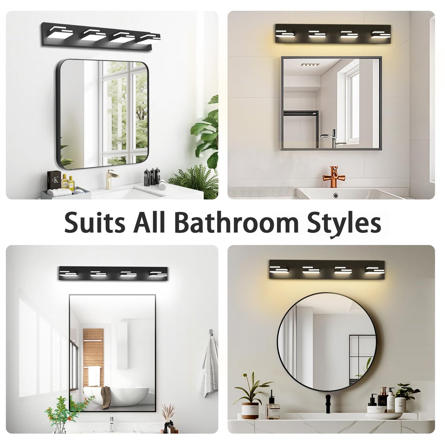 Lkhf Led Modern Bathroom Vanity Light Fixtures 4-Light 5Cct Dimmable Matte Black Vanity Lights For Bathroom Lighting Fixtures Over Mirror  With 350?Rotatable Acrylic Heads  28-Inch