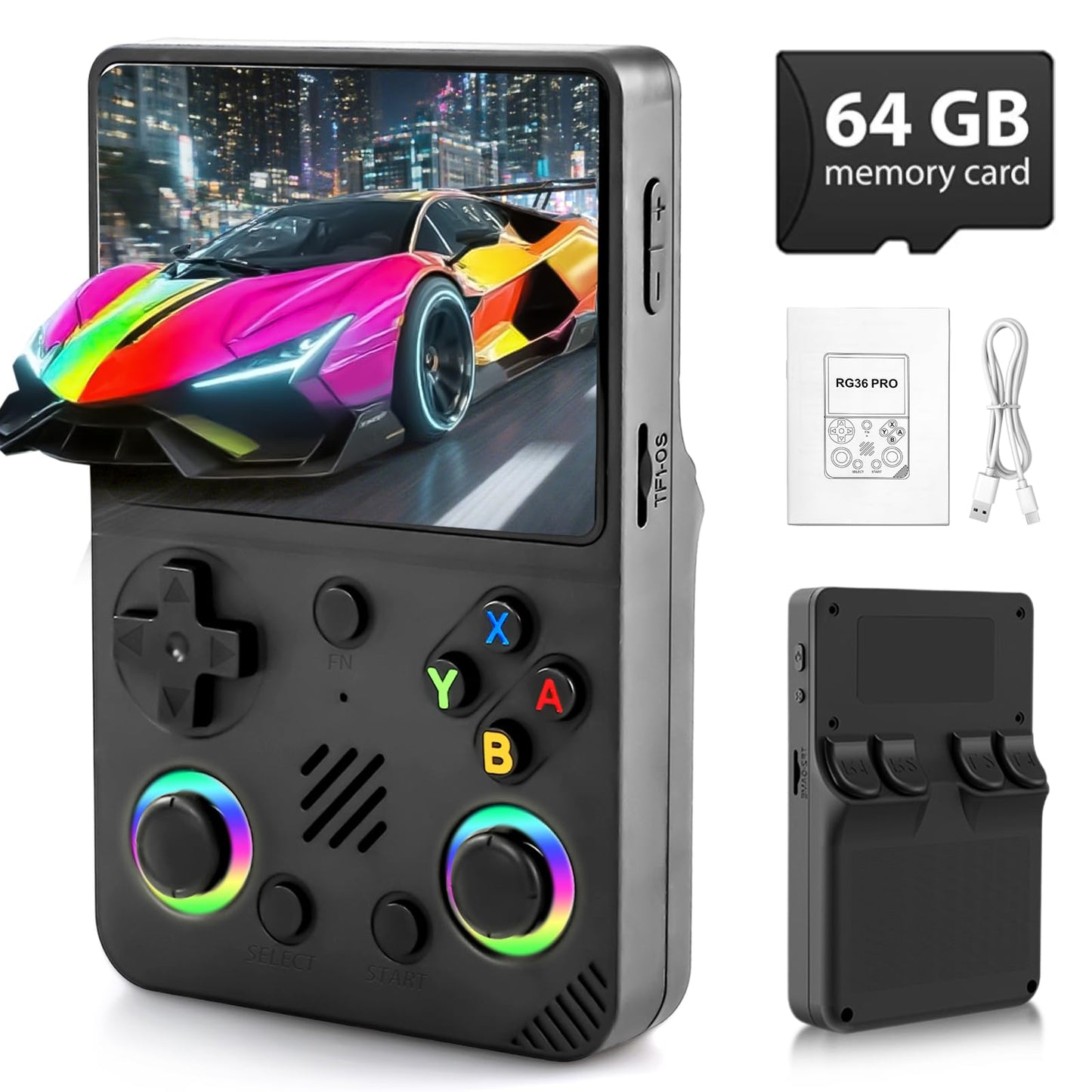 Colourbing RG36PRO Retro Handheld Game Console - Open Source System,3.5"IPS Screen,30,000+ Classic Games,64G TF card, 3000mAh Battery,Portable Gaming Player for Travel,Gift for Teen or Partner -Black