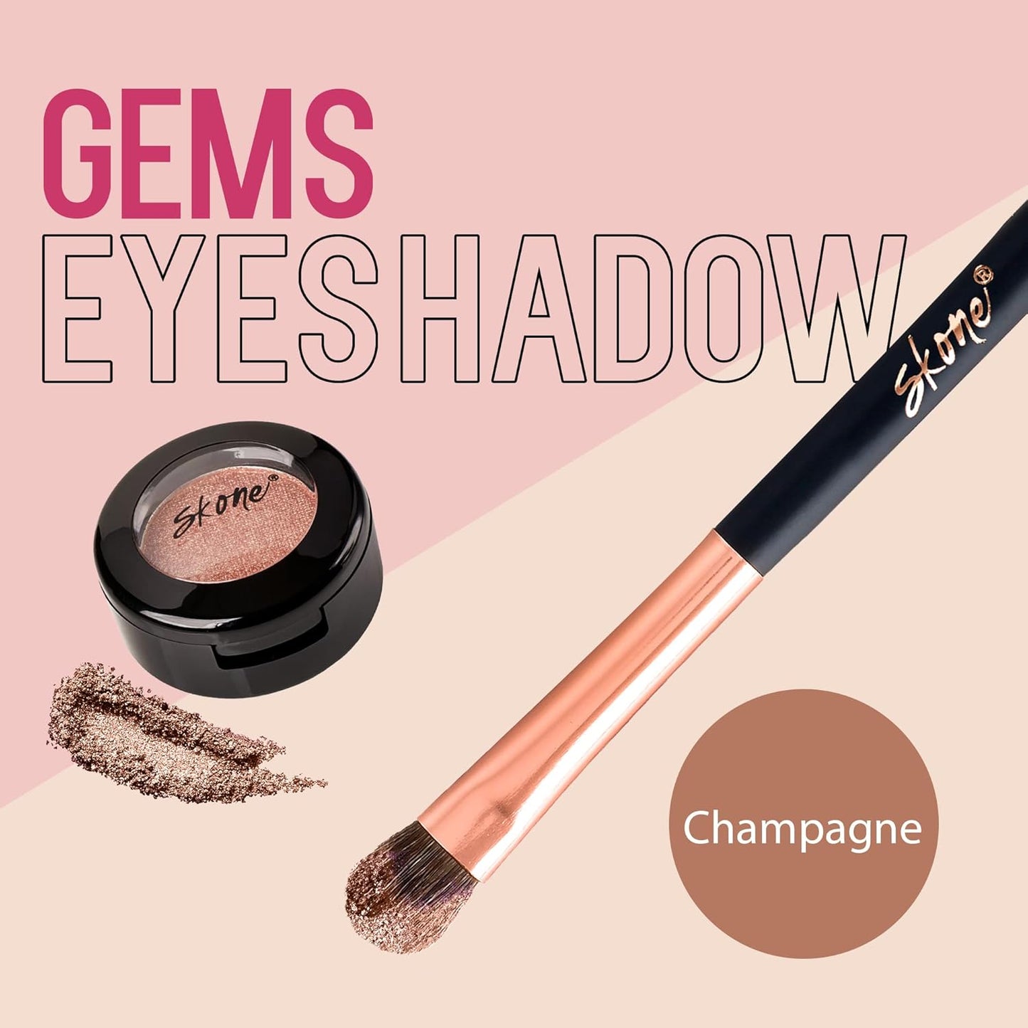 Skone Cosmetics Gems Eye Shadow, Highly Pigmented, Longwear Eye Makeup, Single Eyeshadow with Pro Shimmery Finish - Ultra-Blendable, Slightly Shimmer Shades - Gold Eyeshadow - Champagne