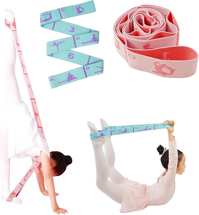 2 PCS Adjustable Extended Children's Stretching Straps with 8 Loops, Multi-Functional Elastic Stretch Bands for Gymnastic...