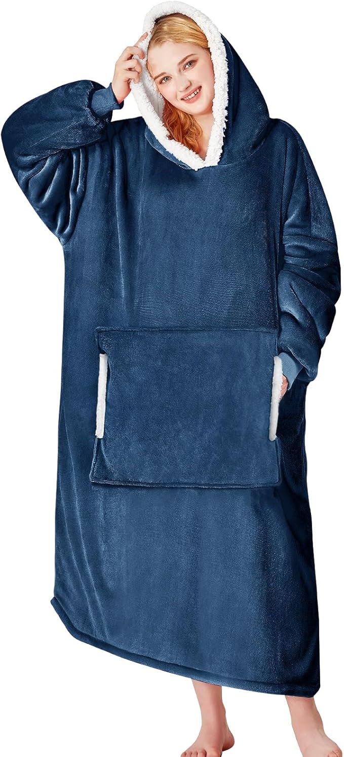 yescool Wearable Blanket Hoodie, Flannel Sherpa Fleece Blanket Sweatshirt for Adults Women Men,One Size Fits All