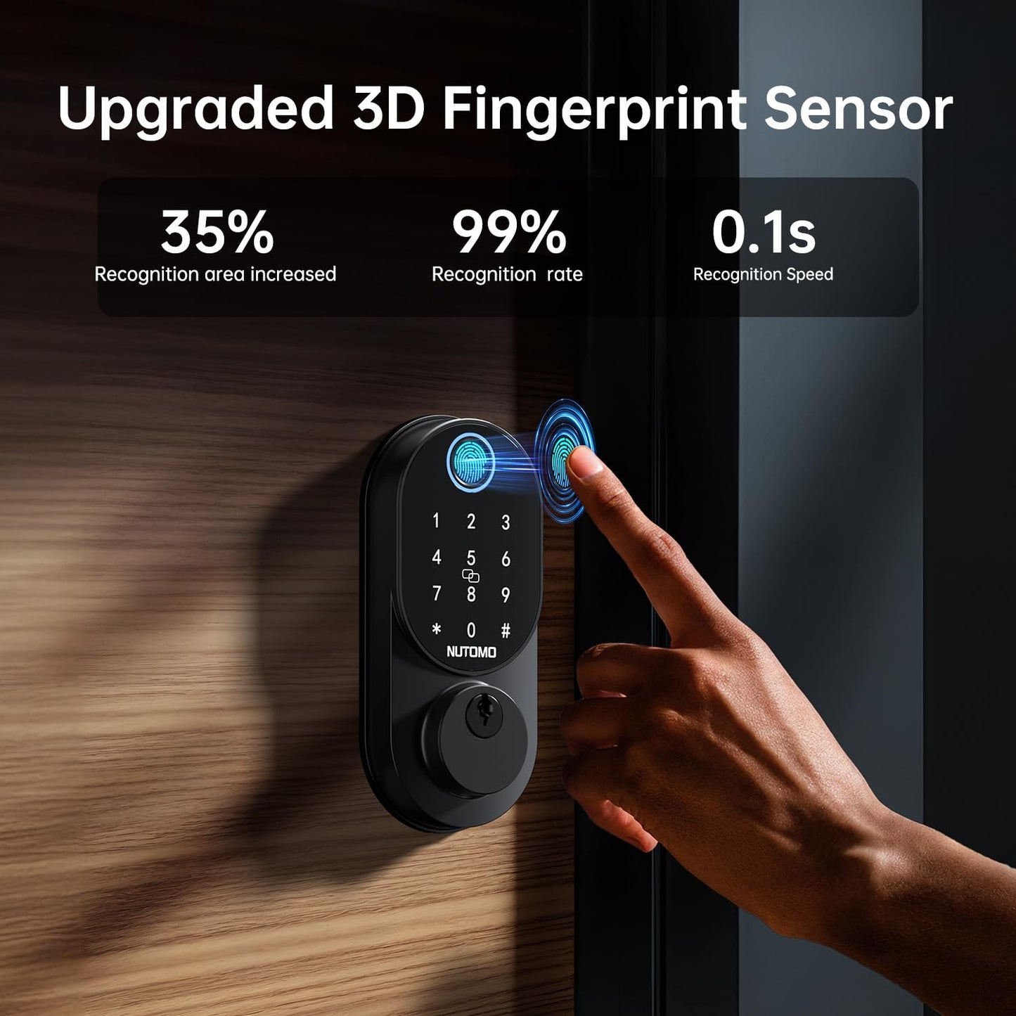 Smart Locks for Front Door: NUTOMO Keyless Entry Door Lock Deadbolt with Handle Set，Fingerprint doorlock Set,Electronic Digital Keypad Lock with Handle, Easy intall Code Auto Lock for Home Black