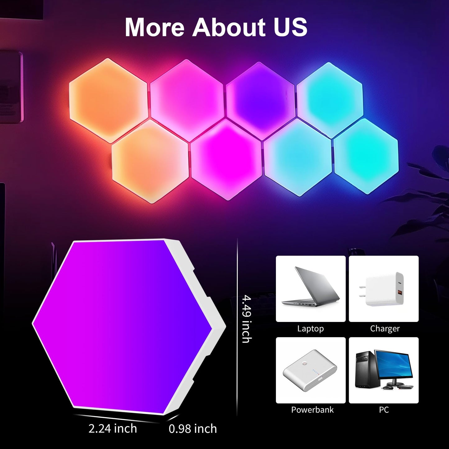 SLARY 10Pcs RGB Hexagon Light Panels LED Wall Lights, Smart Modular Gaming Lights Creative Wall Lights with APP, Cool DIY Honeycomb Shape Panels Hexagon Lights with Music Sync for Indoor Decor