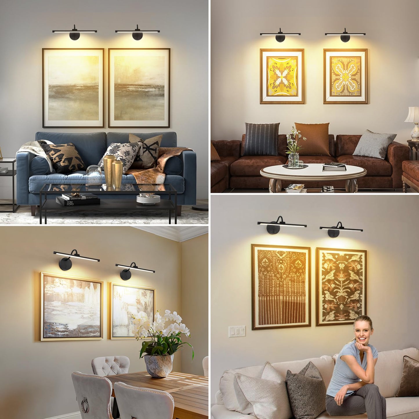 Picture Lights For Wall - Wireless Rechargeable Led Light With Remote  Adjustable Arm  Gold Battery Operated Display Lighting For discomfort-reducingtings  Bedroom  Gallery Wall D?Cor (Black  12.6 Inch - 2Pack)