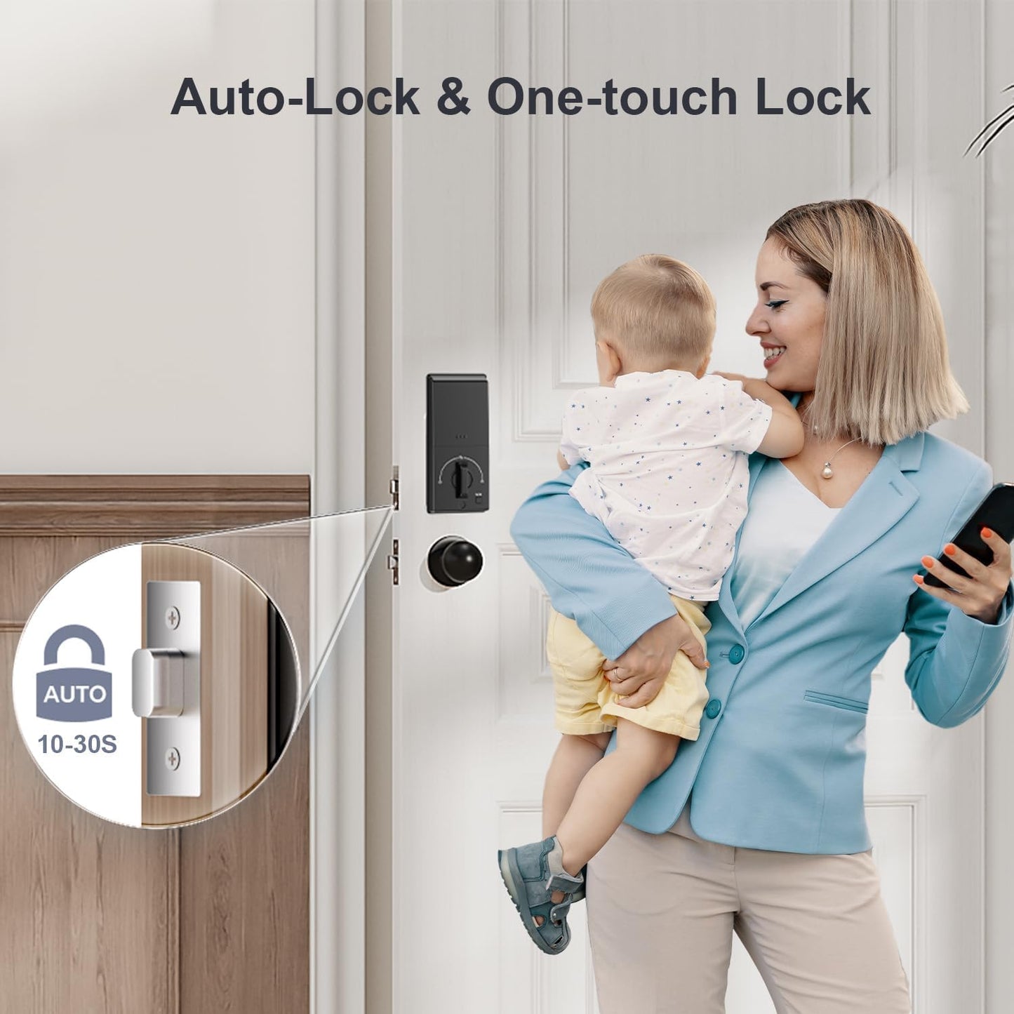 Ulecoce Fingerprint Keypad Deadbolt with Handle Set, Keyless Entry Door Lock, Door Locks for Front Door Lock Set, App Control, Auto Locking, Easy to Install, Matte Black