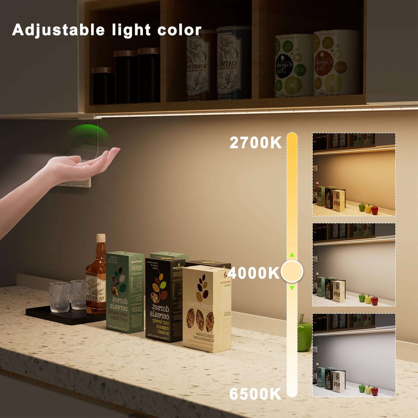 Under Cabinet Light With Hand Wave 40 Inch 1090Lm 2-Pack Under Cabinet Lighting Plug In 3 Colors Undercabinet Lights For Kitchen Stick On Led Under Counter Lights For Cabinet Desk Shelf