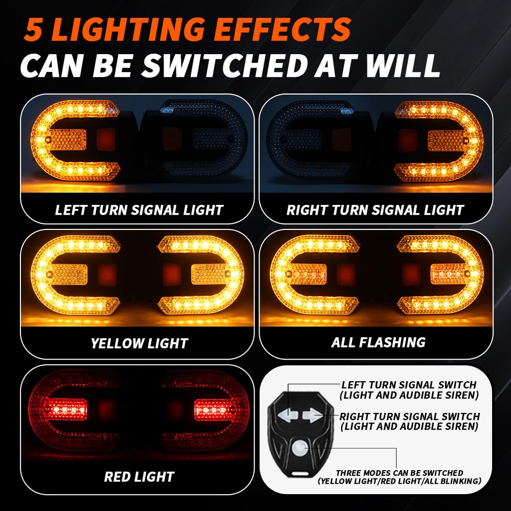 UPXSXT Bicycle Turn Signals with Alarm, USB Rechargeable, Waterproof Strobe, 5 Modes, Yellow Red