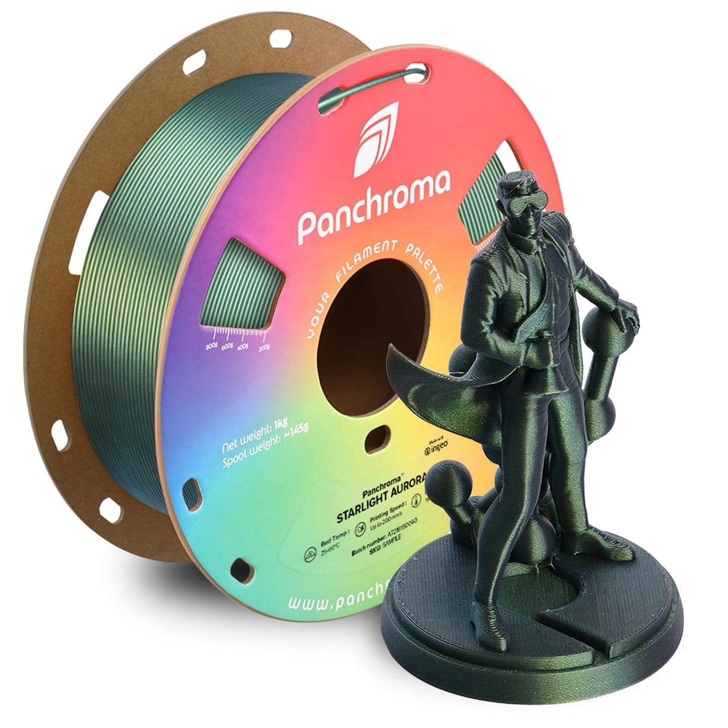 Polymaker Panchroma Green Color Changing PLA, 1.75mm, 1KG, Glitter Starlight Aurora 3D Printer Filament, Hides Layer Lines, Easy