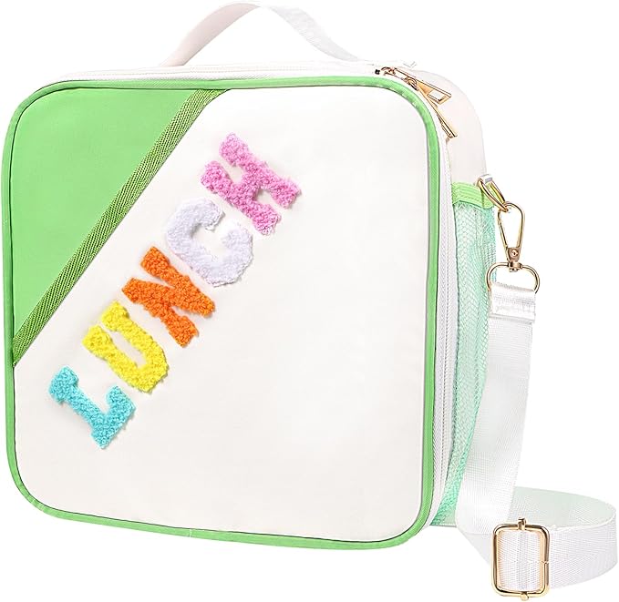 Lunch Bag Kids,Insulated Lunch Bag With Adjustable Shoulder Strap,Reusable Lunch Bag for Kids, Girls,Boys, lunch Bag Women,Preppy Lunch Box for School,Travel, Picnic (green)