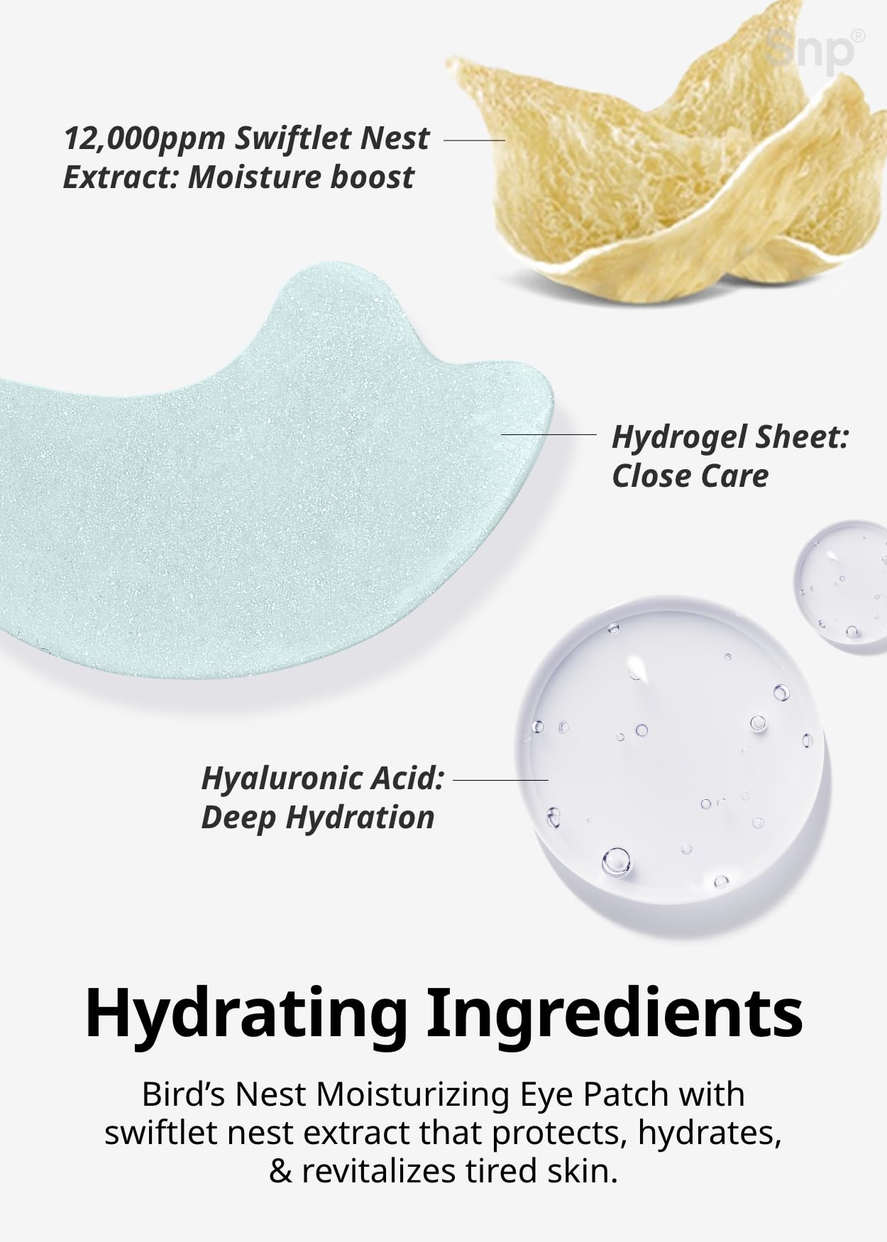 Snp 12,000ppm Bird's Nest + Hyaluronic Acid Eye Patch | Hydrating and Cooling for All Skin Types | Maximum Hydration Eye Patches