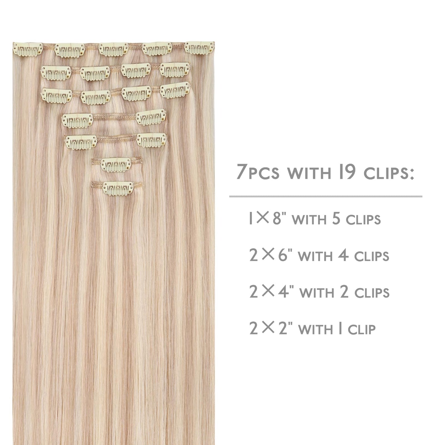 WENNALIFE Clip in Hair Extensions Real Human Hair, 16 Inch 120g 7pcs Balayage Light Wheat Platinum Blonde Remy Hair Straight Nat