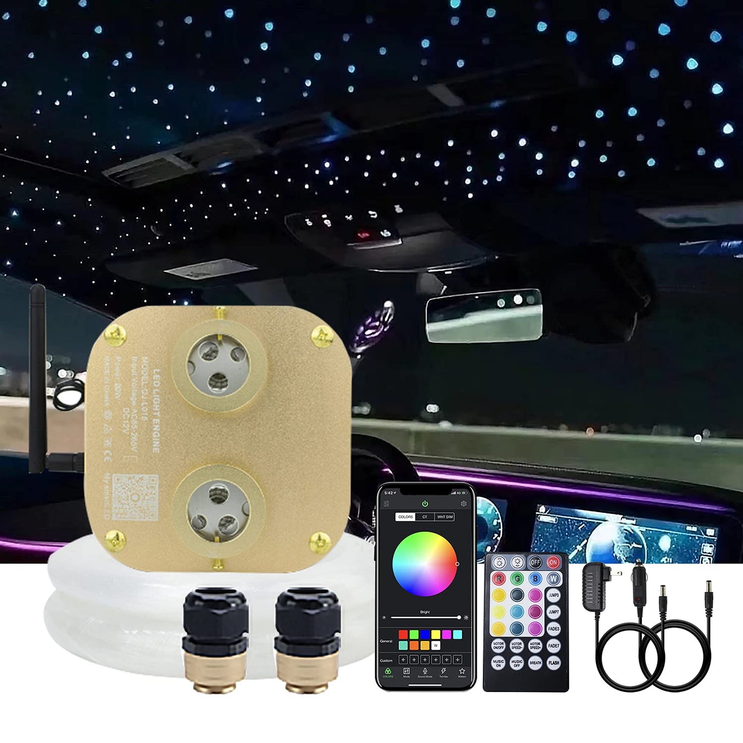 Akepo 20W Dual Head Fiber Optic Lights Kit, Rgbw Twinkle With Remote, 710Pcs 13.1Ft Optical Fiber Strands, Multicolor, Model Qj-L020